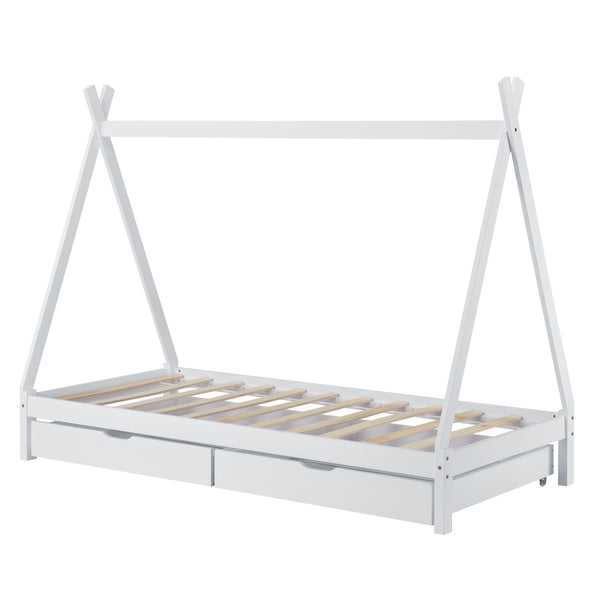 Juniorsäng tipisäng med förvaring (två lådor med hjul) 200x90cm furu [en.casa] välj modell