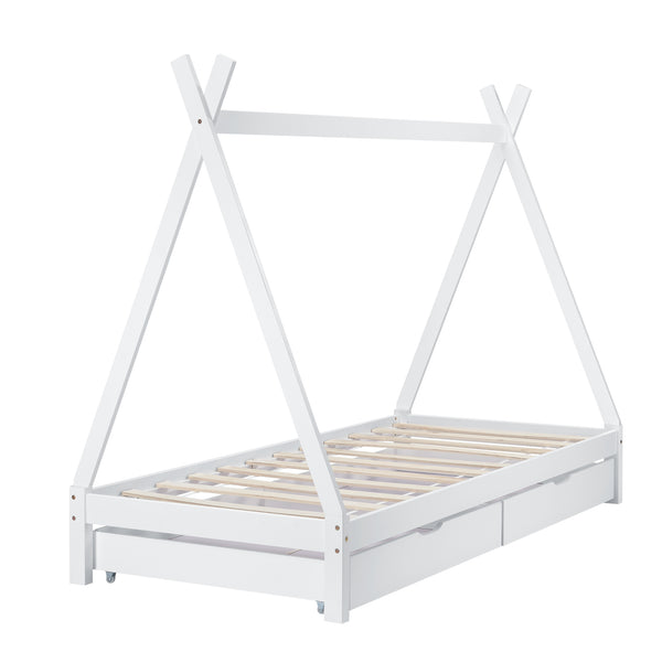 Juniorsäng tipisäng med förvaring (två lådor med hjul) 200x90cm furu [en.casa] välj modell