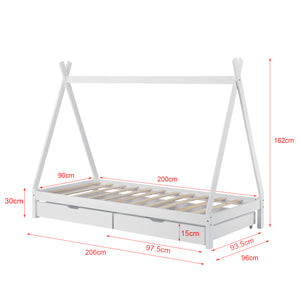 Juniorsäng tipisäng med förvaring (två lådor med hjul) 200x90cm furu [en.casa] välj modell