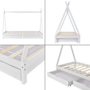 Juniorsäng tipisäng med förvaring (två lådor med hjul) 200x90cm furu [en.casa] välj modell