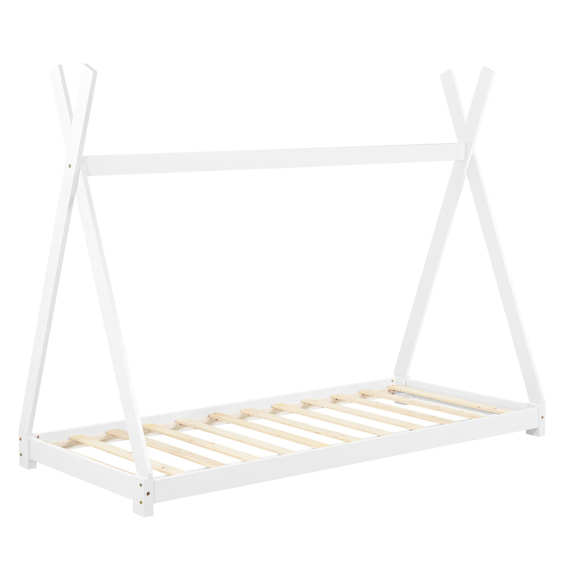 Måttskiss Juniorsäng tipisäng inkl. allergivänlig madrass 200x90cm furu [en.casa] välj modell