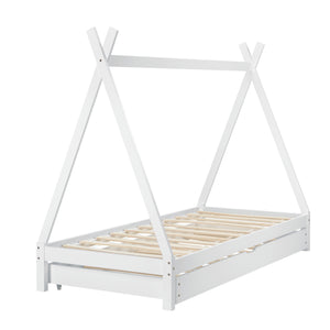 Juniorsäng Cree med utdragbar undersäng och allergivänlig madrass 200x90cm furu [en.casa] välj modell