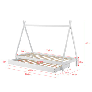 Juniorsäng Cree med utdragbar undersäng och allergivänlig madrass 200x90cm furu [en.casa] välj modell