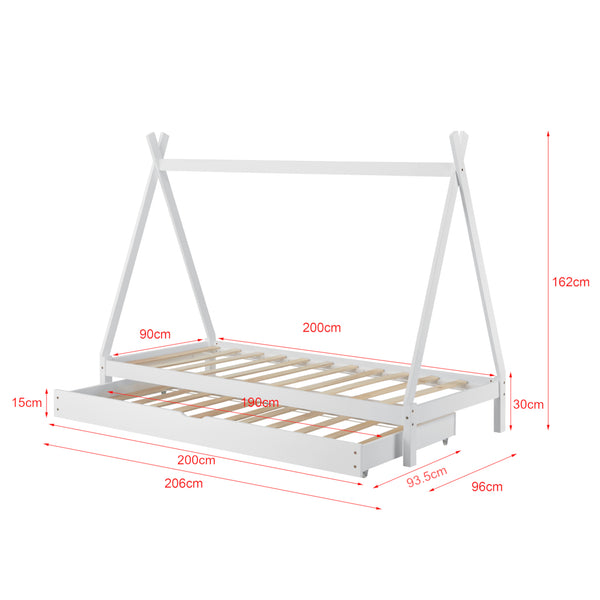 Juniorsäng Cree med utdragbar undersäng och allergivänlig madrass 200x90cm furu [en.casa] välj modell
