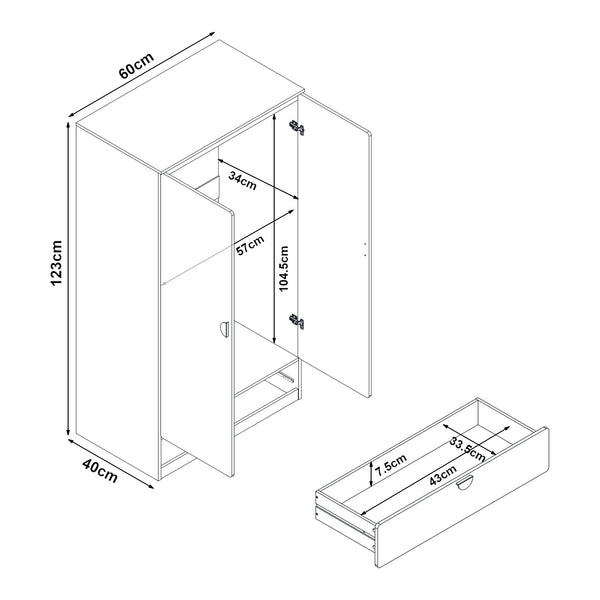 Barnklädesskåp Sandnes med låda [en.casa]