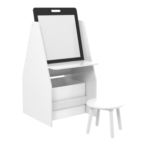 Barnbord med sittpall Ferrol whiteboard skrivtavla rittavla 88x51x49 cm [en.casa]