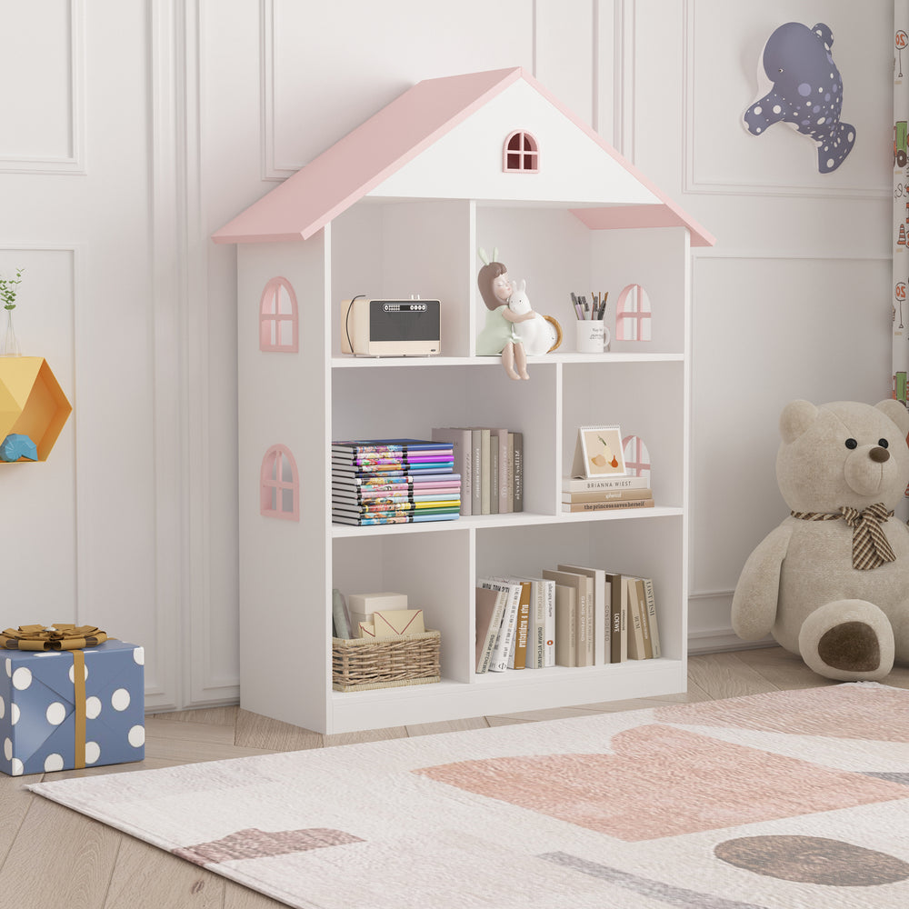 Barnhylla Vipsali 107x83x30 cm Vit/Rosa [en.casa]
