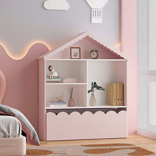 Barnhylla Vestnes 114x91x30 cm Cotton Candy/Vit [en.casa]
