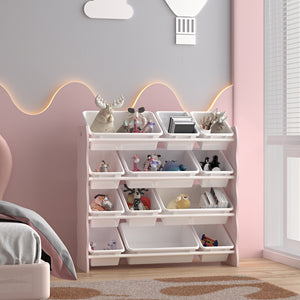 Barnhylla Vestnes med 12 förvaringslådor 78x86x27 cm Cotton Candy/Vit [en.casa] - premiumXL