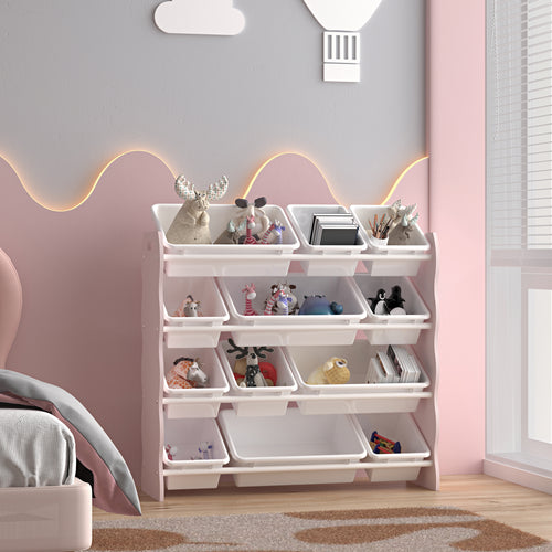 Barnhylla Vestnes med 12 förvaringslådor 78x86x27 cm Cotton Candy/Vit [en.casa] - premiumXL