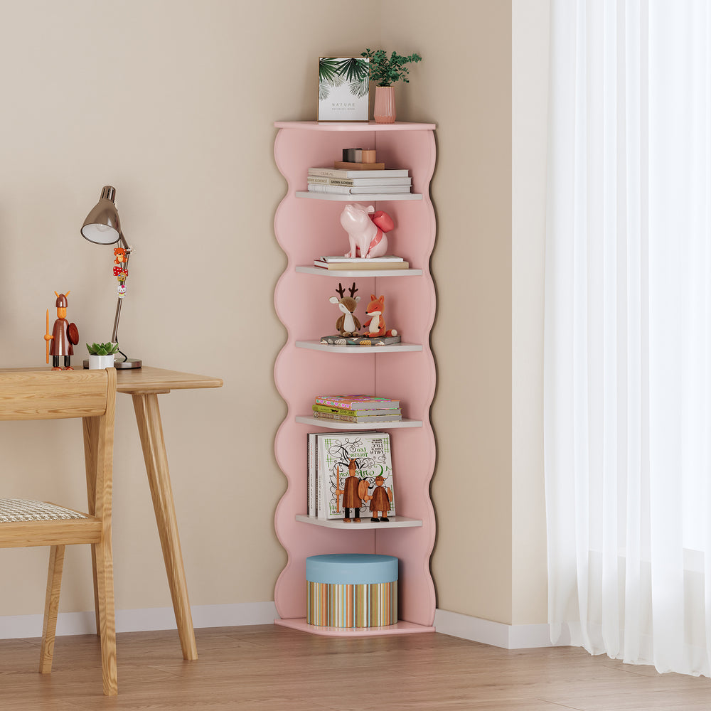 Barn - Hörnhylla Vestnes 108x27x27 cm Cotton Candy/Vit [en.casa] - premiumXL