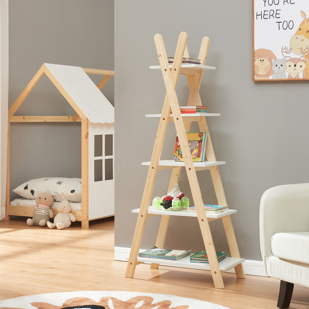 Bokhylla Vanlilu furu 145x65x32 cm natur/vit [en.casa] - premiumXL