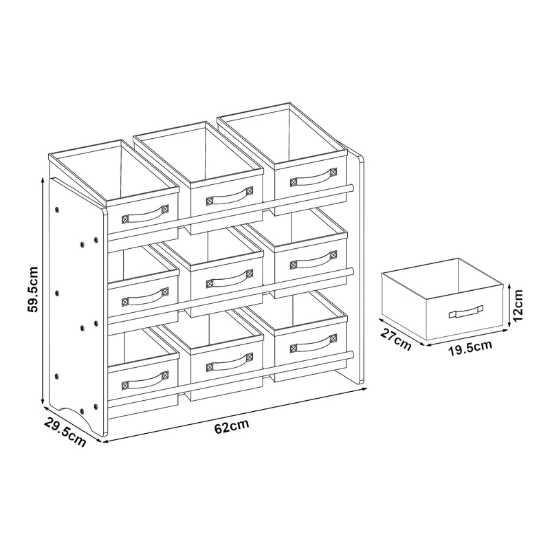 Måttskiss Leksakshylla Boiro leksaksförvaring 59,5x62x29,5 cm [en.casa] välj modell