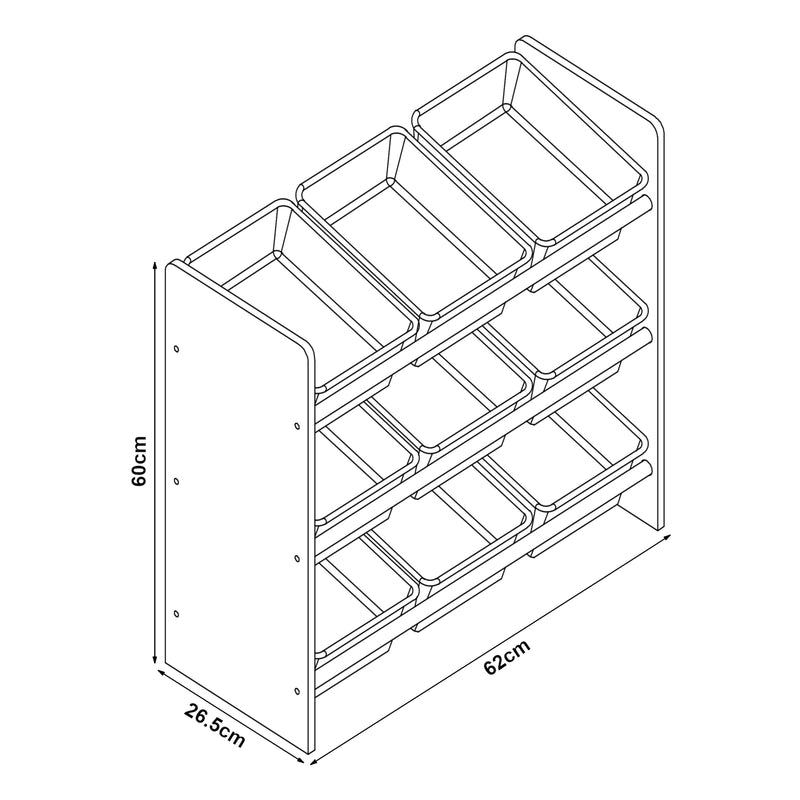 Måttskiss Leksakshylla Muxía leksaksförvaring 60x62x26,5 cm [en.casa] välj modell