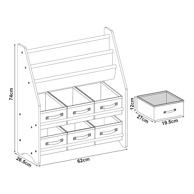 Måttskiss Leksakshylla Ponteceso leksaksförvaring 74x62x26,5 cm [en.casa] välj modell
