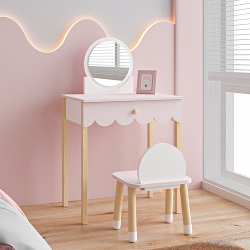 Sminkbord för barn med stol Vestnes Cotton Candy/Vit [en.casa] - premiumXL