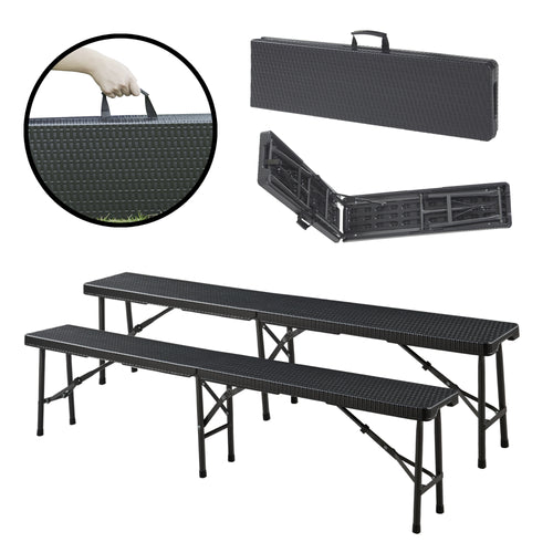 Fällbar bänk - Set Mark 2 - delar Rattanlook Svart [en.casa] - premiumXL