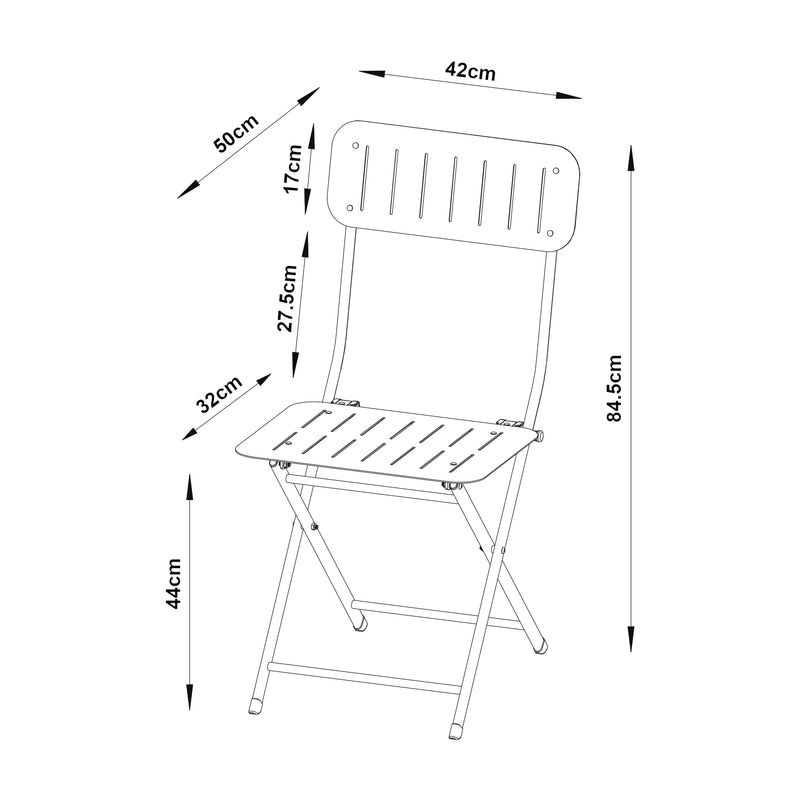 Måttskiss Klappstol Sande set om 2 stål 84,5x42x50 cm [en.casa] 