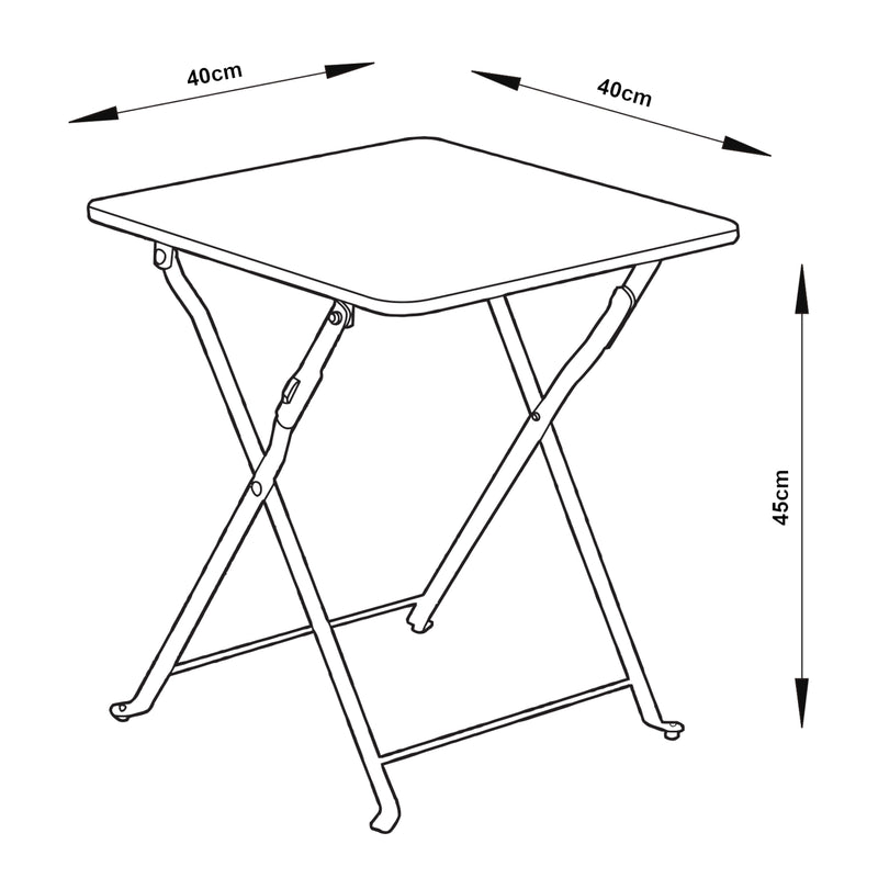 Måttskiss Campingbord Vegårshei hopfällbar 45x40x40 cm [en.casa] 