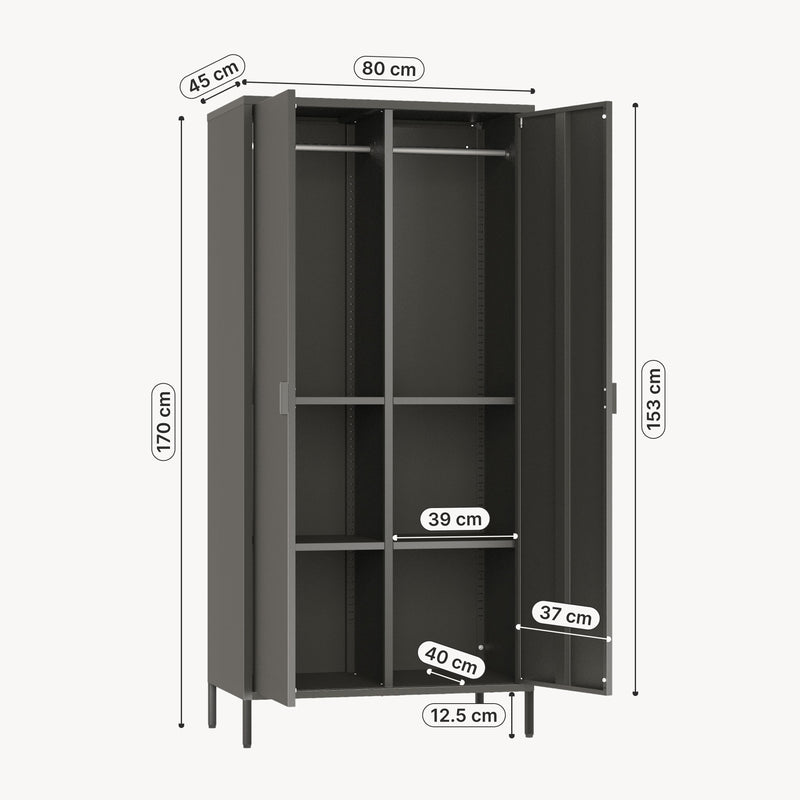 Måttskiss Garderob Esteli 170x80x45 cm stål [en.casa]