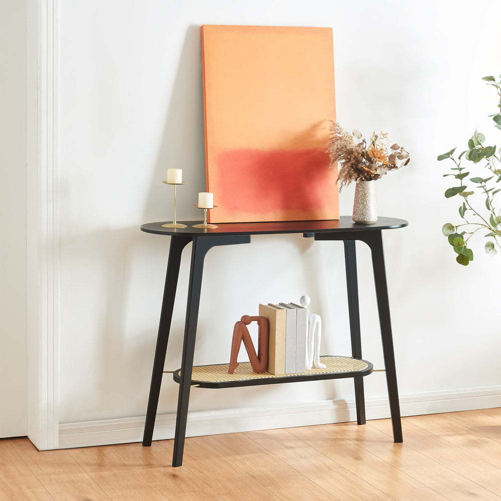 Konsolbord Taivalkoski 100x35x80 cm Svart/Rattanlook [en.casa] - premiumXL