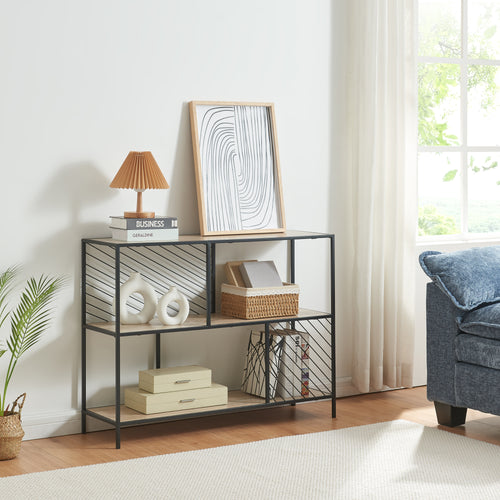 Konsolbord Övertorneå 100x30x75 cm Svart/Ek [en.casa] - premiumXL
