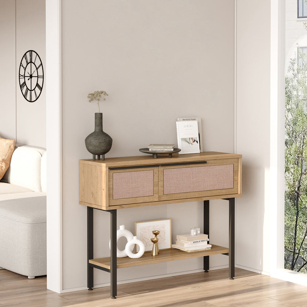 Konsolbord Kvænangen 100x30x76 cm ek/rottinglook [en.casa] - premiumXL