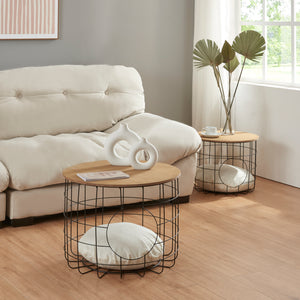 Bordsset i rotting Haapajärvi i set om 2 med kattgrotta [en.casa]