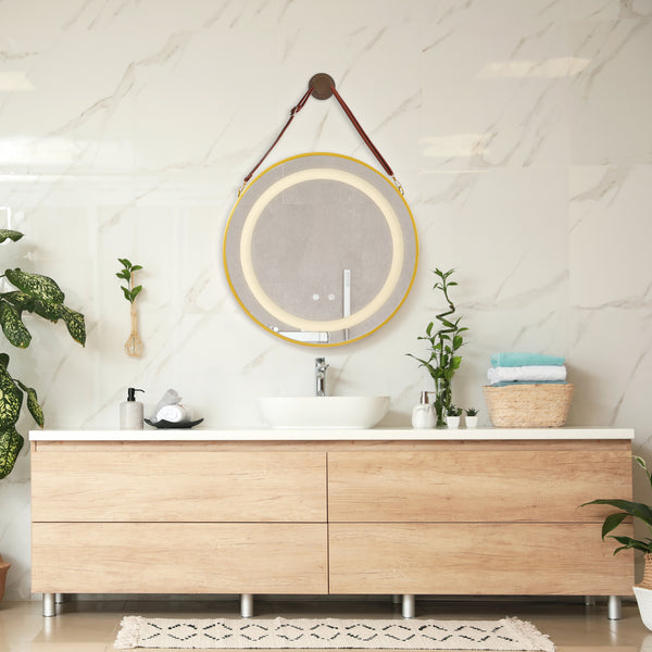 Picerno LED-badrumsspegel med guldupphängning i olika storlekar [pro.tec]