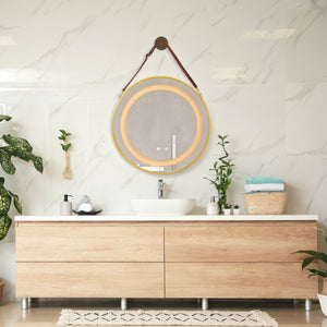 Picerno LED-badrumsspegel med guldupphängning i olika storlekar [pro.tec]