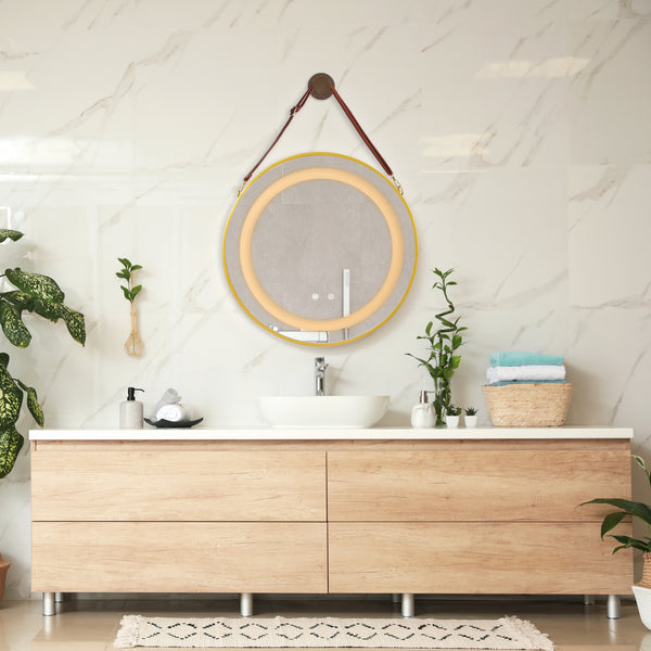 Picerno LED-badrumsspegel med guldupphängning i olika storlekar [pro.tec]