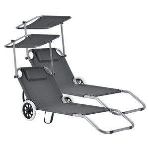 2-pack solsäng Falun med tak och hjul antracitgrå casa.pro - premiumXL