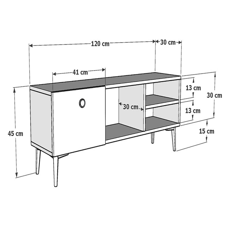 Måttskiss TV-bord Nannestad 45x120x30 cm i olika färger [en.casa]