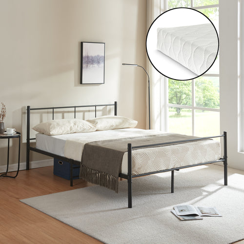 Metallsäng med kallskumsmadrass Laos Svart [en.casa] - premiumXL