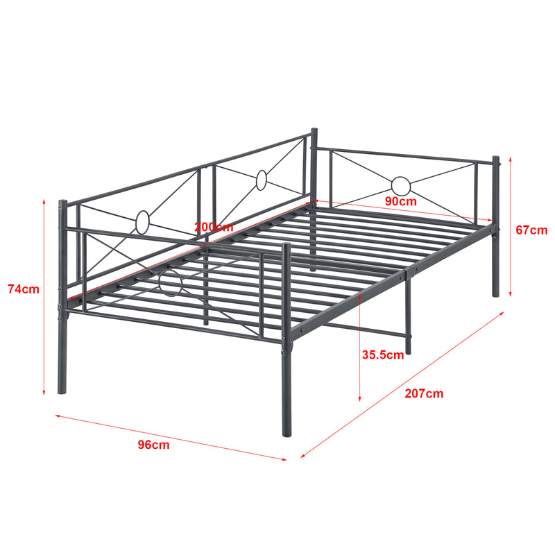 Måttskiss Säng Alvesta i metall 200x90cm matt [en.casa] välj modell