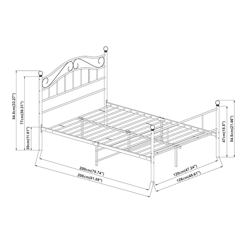 Måttskiss Säng Harstad i metall med/utan madrass 120x200cm [en.casa] välj modell