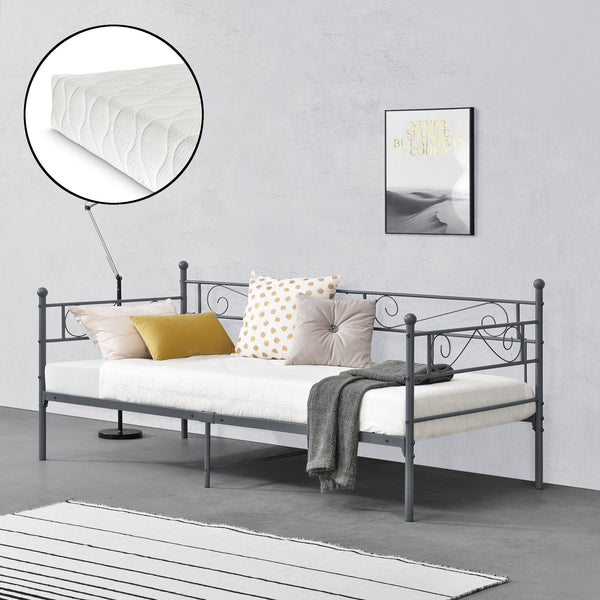 Enkelsäng Kerava inkl. madrass 200x90cm metall [en.casa] välj modell