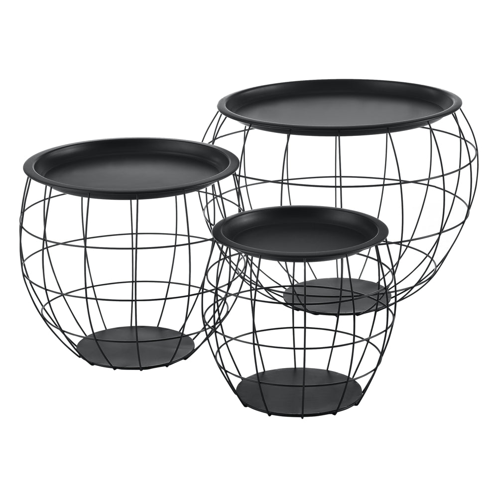 Soffbord Neman 3-delars set metallkorg svart en.casa - premiumXL