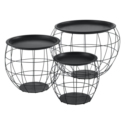 Soffbord Neman 3-delars set metallkorg svart en.casa - premiumXL