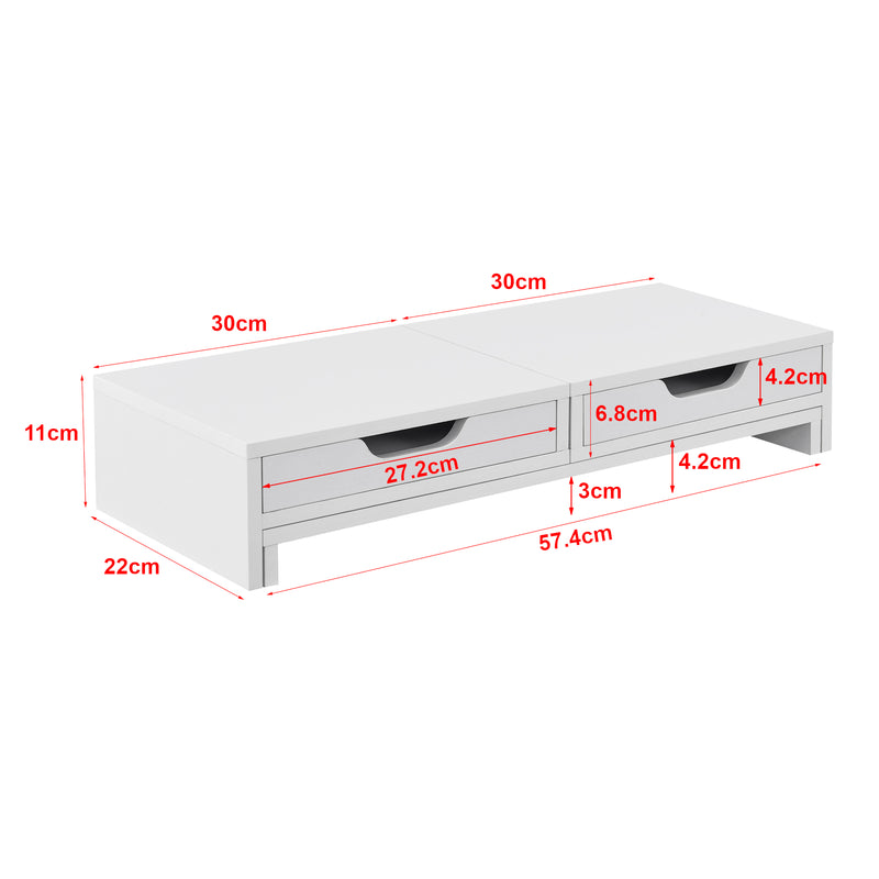 Måttskiss Monitorställ Marttila med 2 lådor 60x22x11cm i olika färger [en.casa]