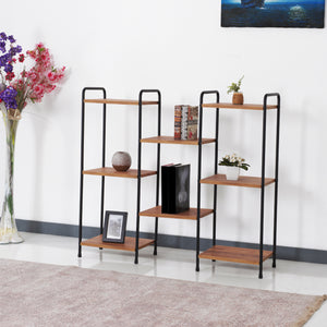Fristående hylla Birkerød med 8 hyllplan 100 x 110 x 30 cm Svart / Valnöt-look [en.casa]