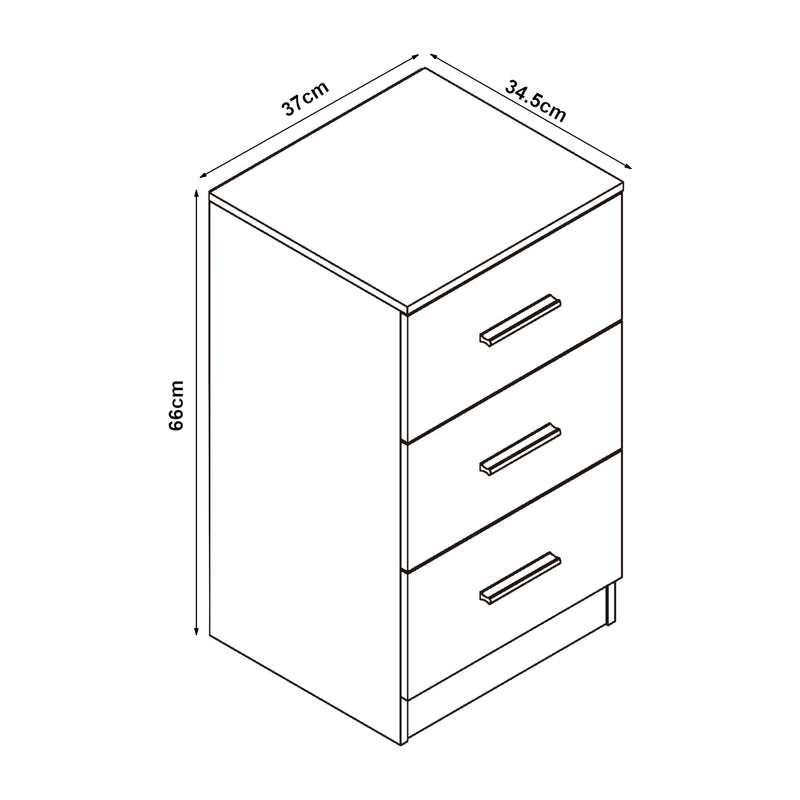 Måttskiss Aurdal nattduksbord 66x37x34,5 cm [en.casa]