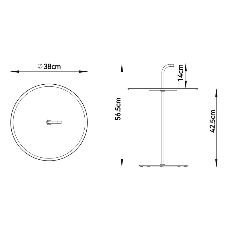 Måttskiss Utomhusbord i metall Calimera 57 x Ø38 cm [casa.pro]