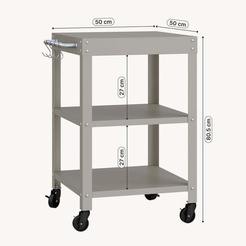 Måttskiss Utomhus serveringsvagn Bolognano stål 81x50x50 cm [casa.pro]