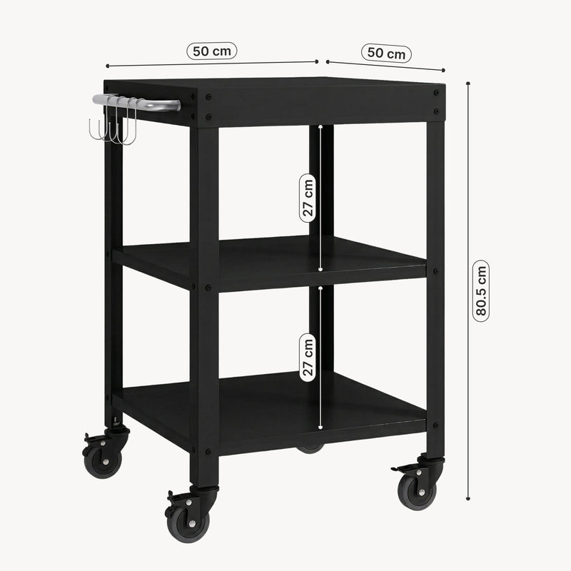 Måttskiss Utomhus serveringsvagn Bolognano stål 81x50x50 cm [casa.pro]