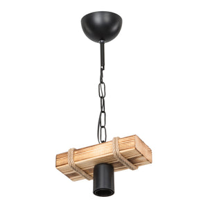 Pendellampa Hemel E27 metall massivt trä juterep svart / trälook / jutefärger i olika storlekar [lux.pro]