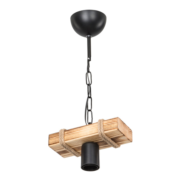 Pendellampa Hemel E27 metall massivt trä juterep svart / trälook / jutefärger i olika storlekar [lux.pro]