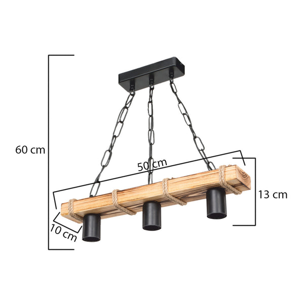 Pendellampa Hemel E27 metall massivt trä juterep svart / trälook / jutefärger i olika storlekar [lux.pro]