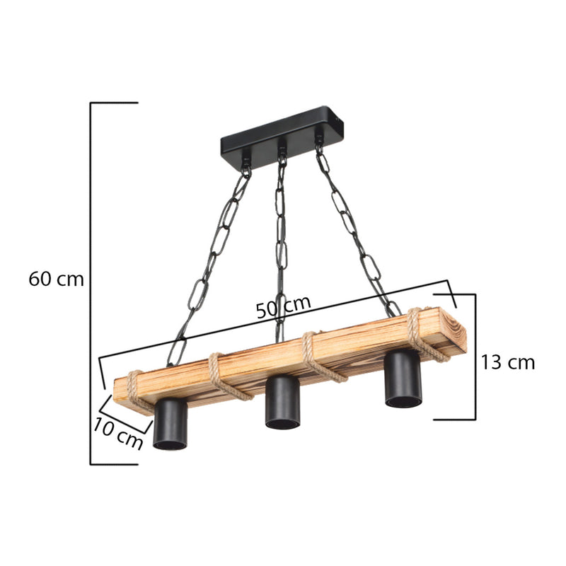 Måttskiss Pendellampa Hemel E27 metall massivt trä juterep svart / trälook / jutefärger i olika storlekar [lux.pro]