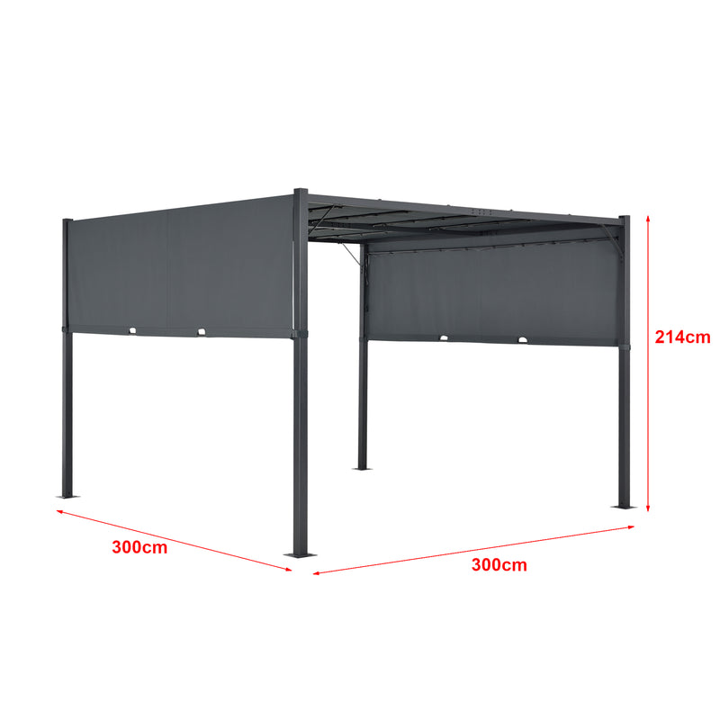 Måttskiss Pergola Fortaleza med LED trädgårdspaviljong verandatak stål välj modell [en.casa]
